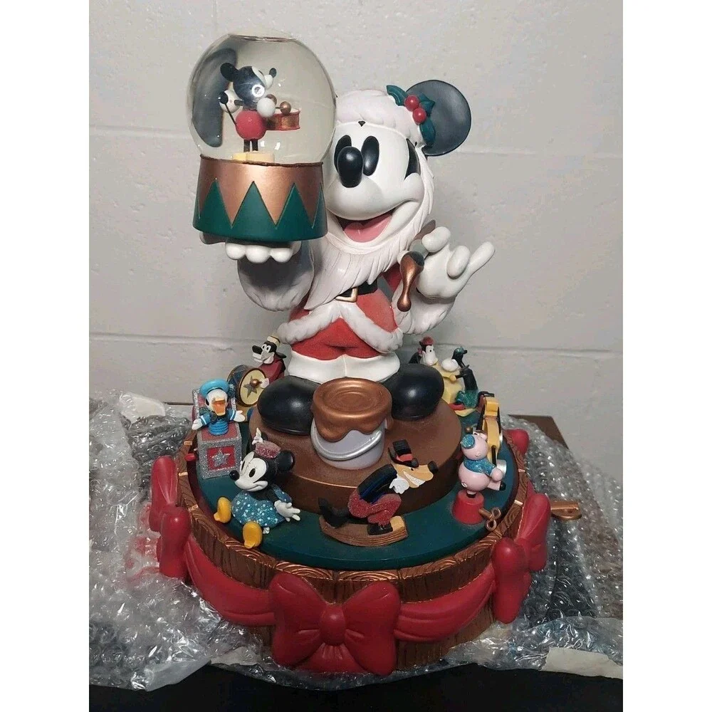 Disney Snow Globe Santa Mickey Mouse Santa’s Workshop Musical Carousel
